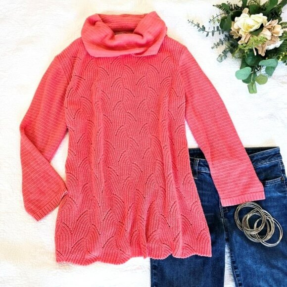 Chico’s 3 Women’s Size Large Coral Pink Knit Cowl Neck Sweater Long Sleeves - Picture 13 of 13